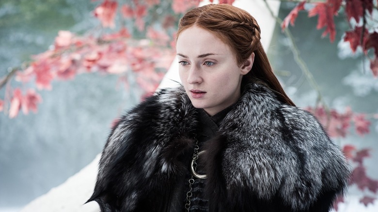 Sophie Turner's Sansa Stark looking to the side in Game of Thrones