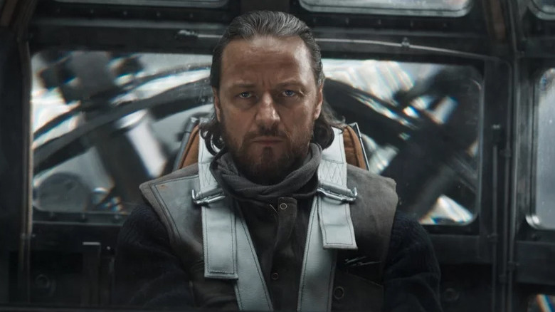 James McAvoy as Asriel, looking intimidating while strapped into a seat in His Dark Materials