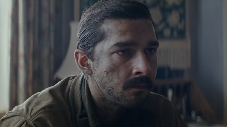 Shia Labeouf in Fury with cuts on his cheek