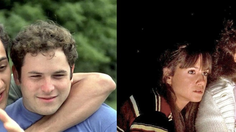 Split image showing Jason Alexander (left) and Holly Hunter (right) as young actors in "The Burning"