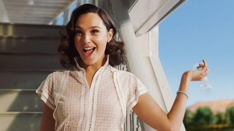 Linnet Ridgeway-Doyle (Gal Gadot) tossing out champagne in Death on the Nile