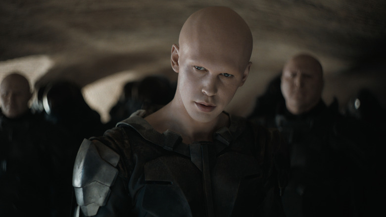 Austin Butler as Feyd-Rautha Harkonnen staring menacingly in Dune: Part Two.