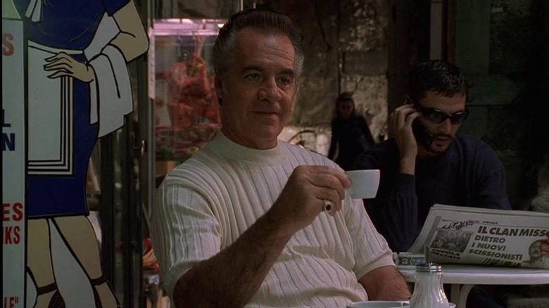 Tony Sirico as Paulie holding a cup of espresso on the Sopranos