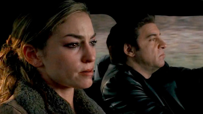 Drea de Matteo and Steven Van Zandt as Adriana and Silvio, riding in a car on the sopranos