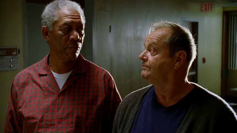 Morgan Freeman's Carter Chambers looking at Jack Nicholson's Edward Cole in The Bucket List