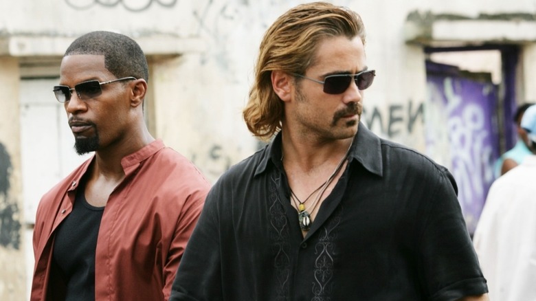 Colin Farrell as Sonny Crockett and Jamie Foxx as Ricardo Tubbs walking in Miami Vice