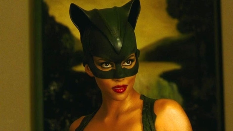 Halle Berry as the masked Catwoman looking ahead in Catwoman