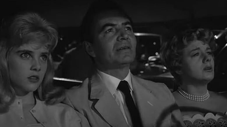 Sue Lyon as Lolita, James Mason as Humbert, and Shelley Winters as Charlotte riding in car in 1962's Lolita