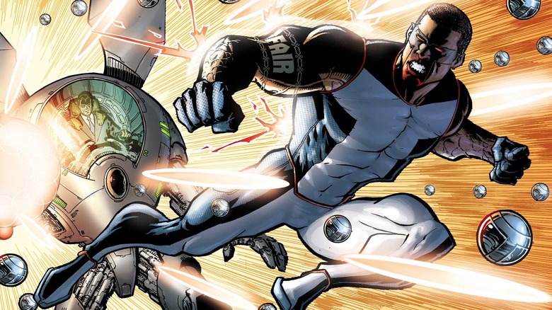 Mr. Terrific engaging in battle