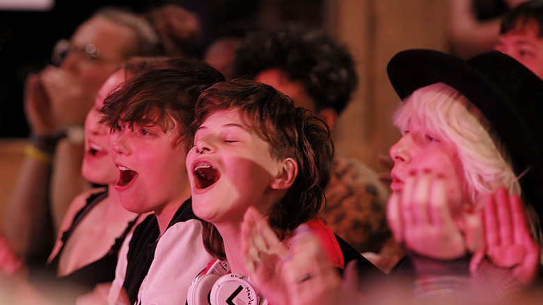 Excited campers singing