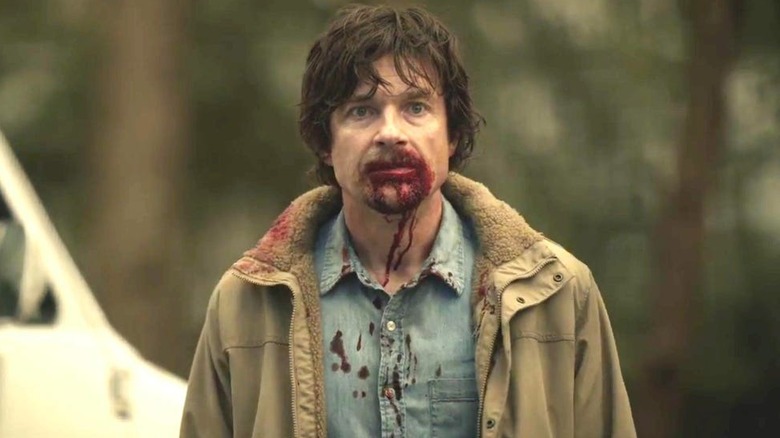 Jason Bateman covered in blood The Outsider