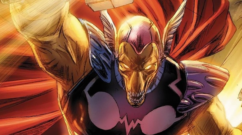 Beta Ray Bill hurling Stormbreaker.