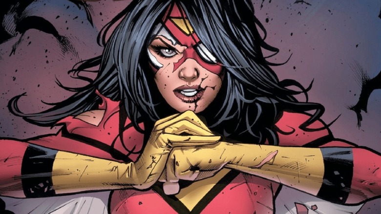 Spider-Woman with damaged costume. 