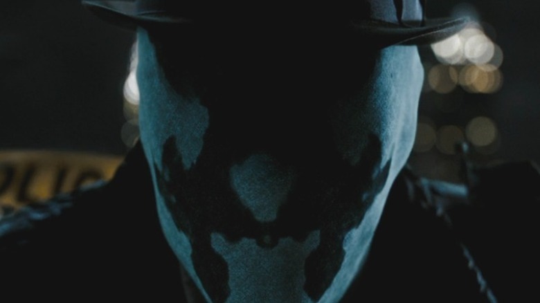 Closeup of Rorschach's mask