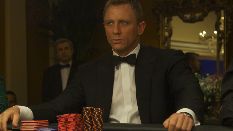 James Bond in a tux with casino chips in Casino Royale