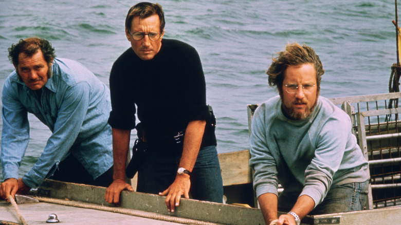 Quint Brody and Hooper on a boat in Jaws