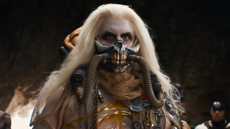 Immortan Joe stares (Lachy Hulme) over the top of his mask, in Furiosa