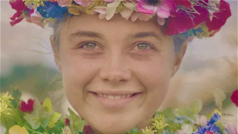 Florence Pugh smiling flowers