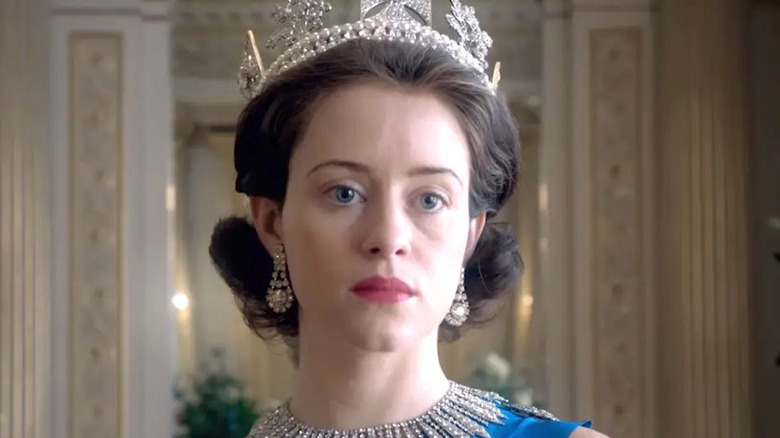 Claire Foy wearing the crown