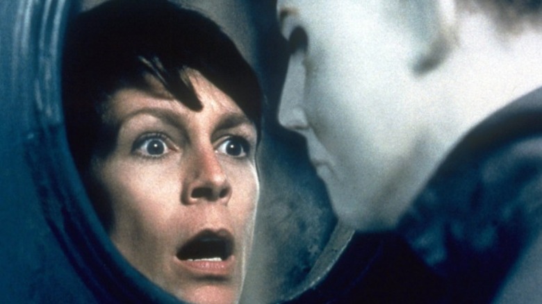 Jamie Lee Curtis stares at Michael Myers