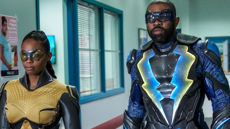 Black Lightning and Thunder prepare to fight. 