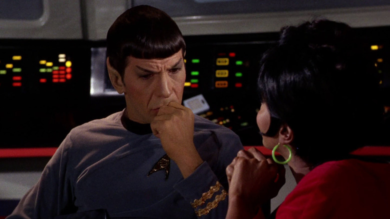 Nichelle Nichols as Uhura gives Leonard Nimoy's Spock something to consider in Star Trek