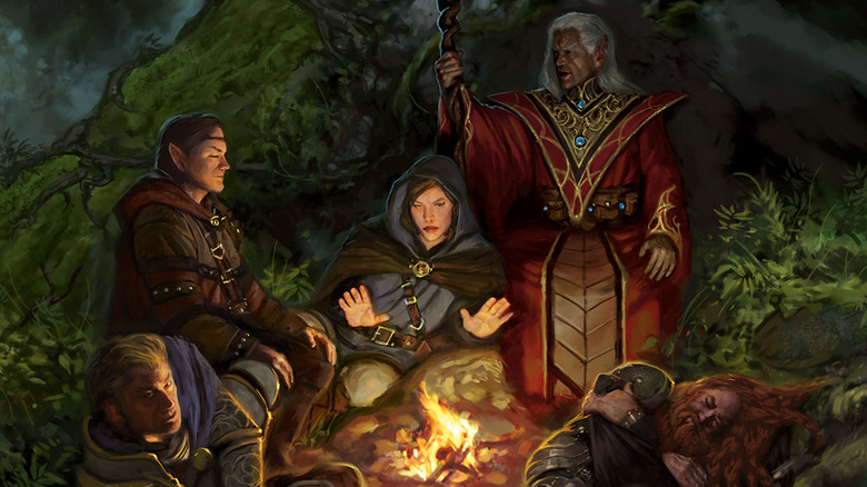 Adventurers gathered around a campfire