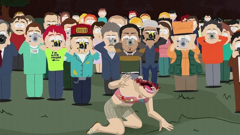 Britney Spears being photographed by the whole town of South Park