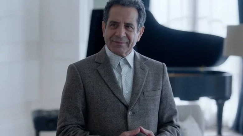 Tony Shalhoub in a grey suit as Monk in Mr Monk's Last Case