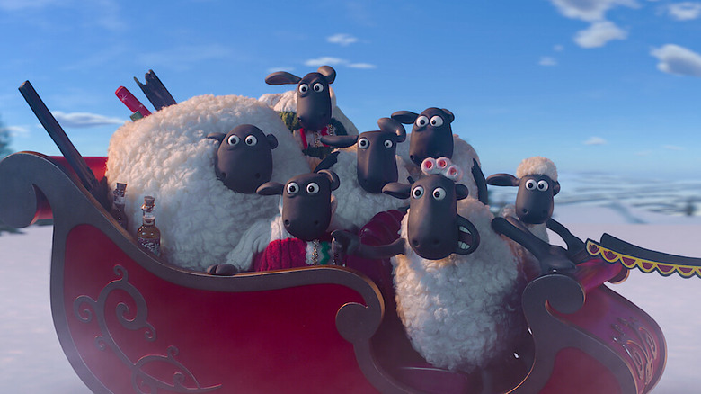 Shaun the Sheep and friends in sleigh