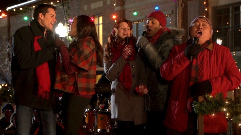 The Mistle-Tones singing in a Christmas parade