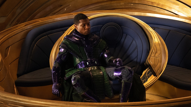 Jonathan Majors as Kang the Conqueror sitting in his pod in Ant-Man and the Wasp: Quantumania