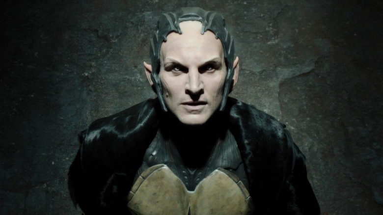 Christopher Eccleston as Malekith staring ahead in Thor: The Dark World