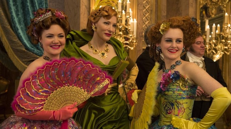 Cate Blanchett's Lady Tremaine at the ball with Sophe McShera's Drisella and Holliday Grainger's Anastasia in Cinderella (2015)