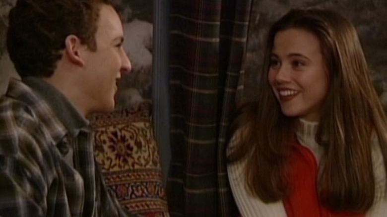 Ben Savage's Cory smiles at Linda Cardellini's Lauren in Boy Meets World