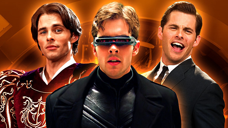 Images of James Marsden as Prince Edward from Enchanted, Cyclops from X-Men, and Corny Collin from 2007's Hairspray edited together