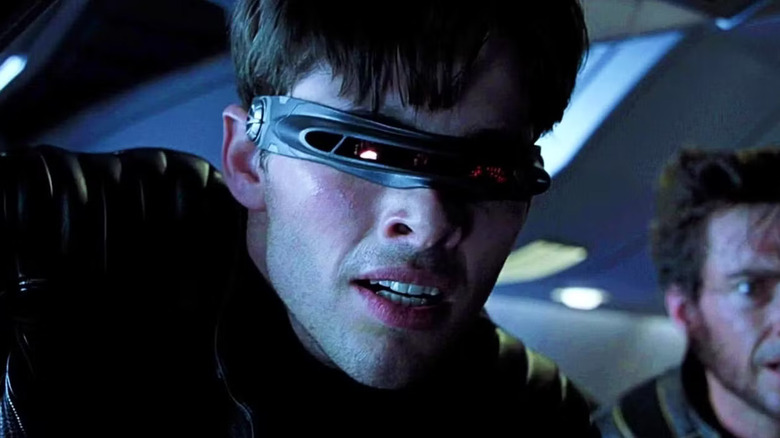 James Marsden as Cyclops looking out the plane hangar in X2: X-Men United