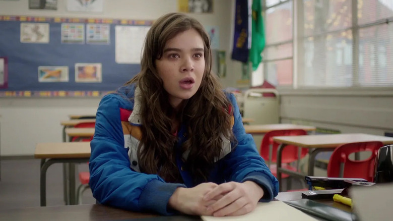 Nadine (Hailee Steinfeld) looks upset in a classroom in The Edge of Seventeen