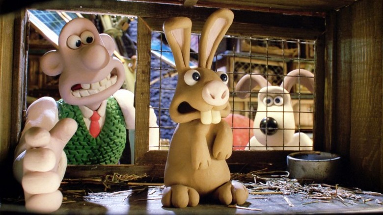 Wallace, a rabbit, and Gromit in Wallace & Gromit: The Curse of the Were-Rabbit