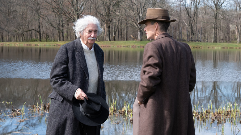 Einstein and Oppenheimer by pond