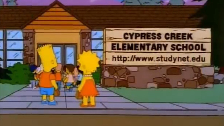 Bart and Lisa arriving at Cypress Creek school on The Simpsons