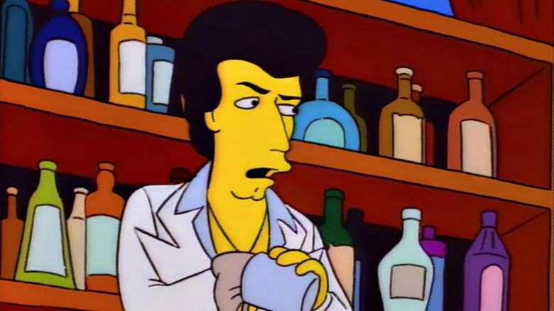 Bartender who looks like John Travolta washing a glass on The Simpsons