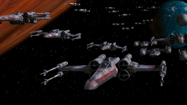 X-wings flying over Yavin IV