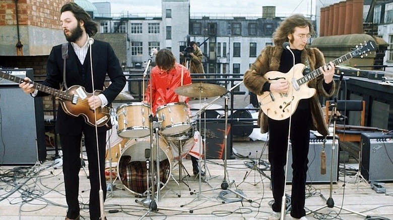 Beatles playing on rooftop in Let It Be