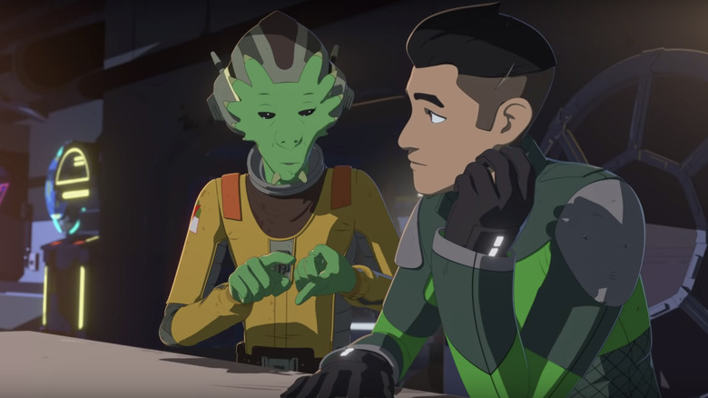 Star Wars Resistance Neeku and Kaz hanging at a bar