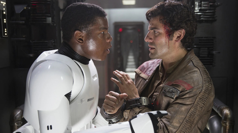 Finn and Poe meeting in The Force Awakens