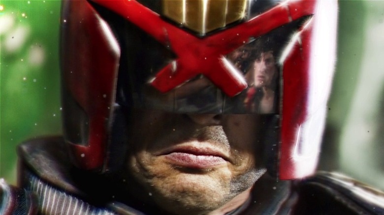 Judge Dredd scowls in close-up