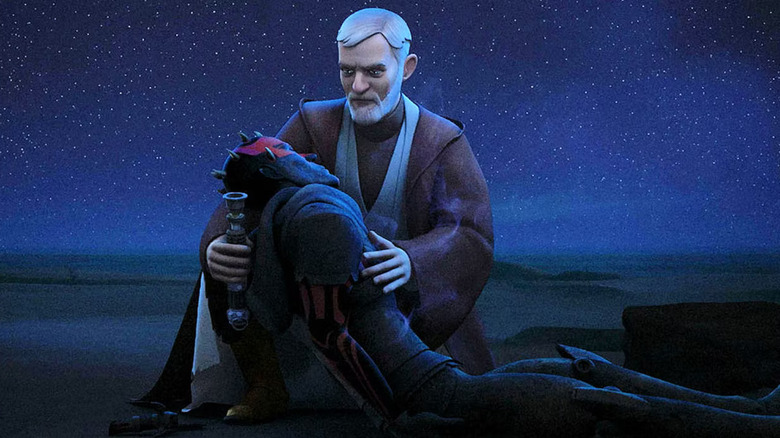 Obi-Wan holding a dying Maul