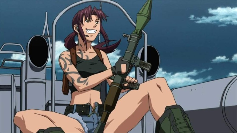 Revy sitting with rocket launcher Black Lagoon