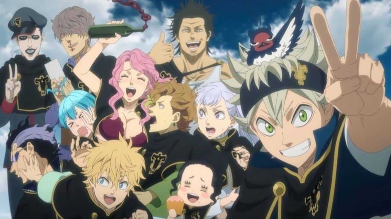 The entire cast of Black Clover stands in a group